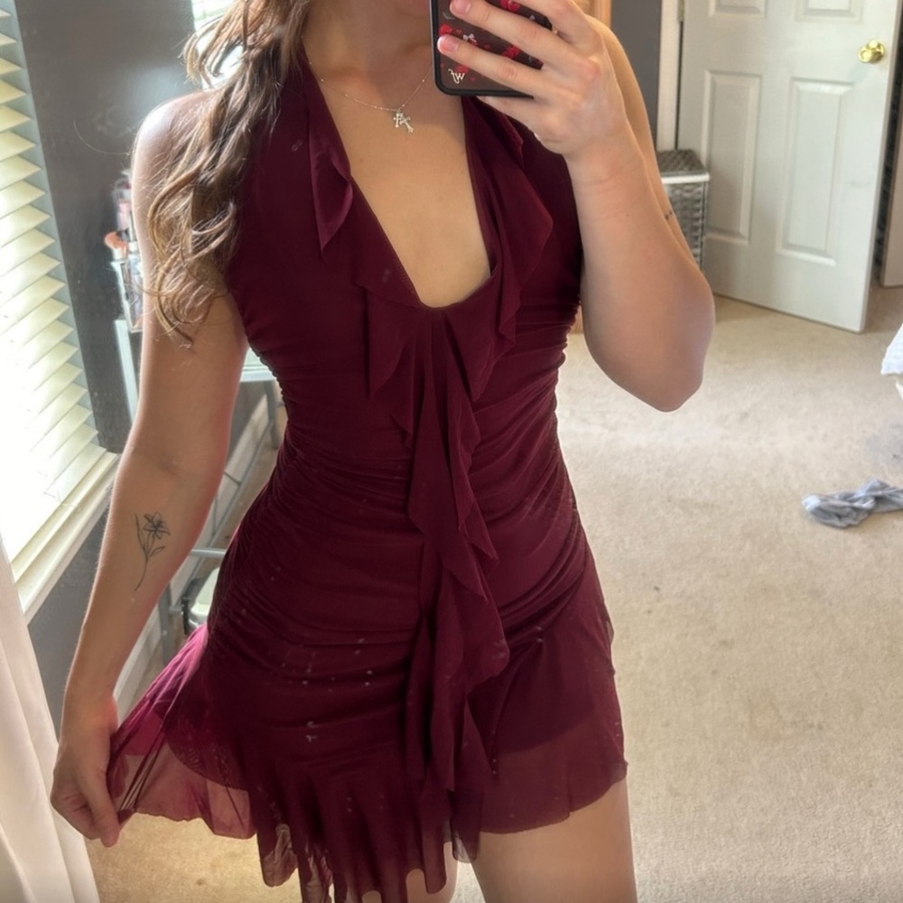 Princess Polly Burgundy Asymmetric Mini Dress